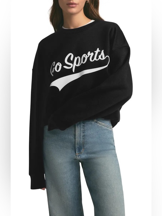 Favorite Daughter Tops - Favorite Daughter Black Crewneck Sweatshirt with White 'Go Sports' Graphic